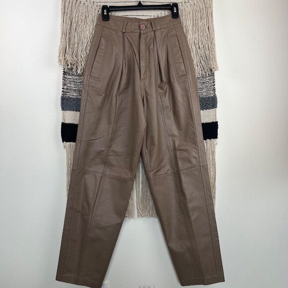 Toffs Women's Leather Taupe Vintage Y2K High Rise Pants Size 6 - Picture 2 of 9